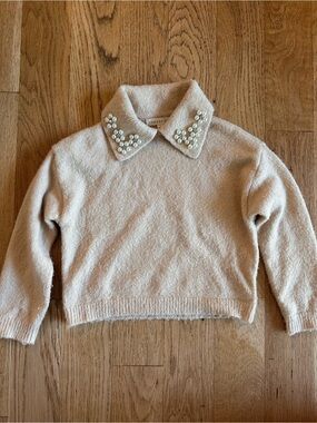 Copper Key Cream Pearl-Embellished Collar Sweater